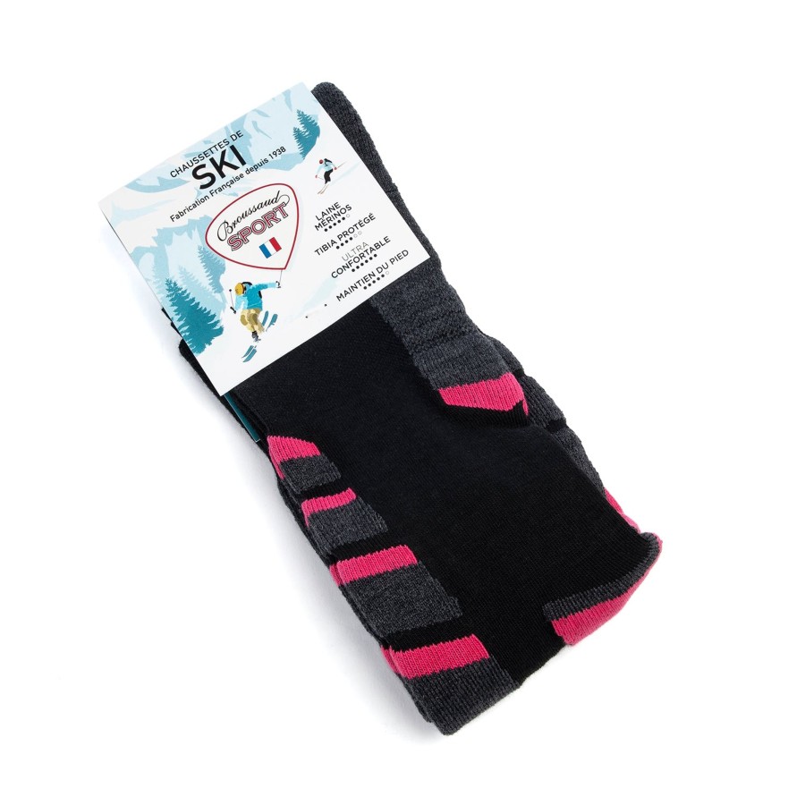 Best Chaussettes De Ski Noir-Gris-Rose Femme