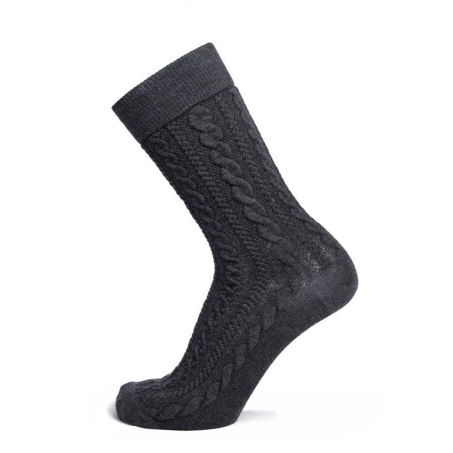 Online Chaussettes En Laine A Torsades Anthracite Homme