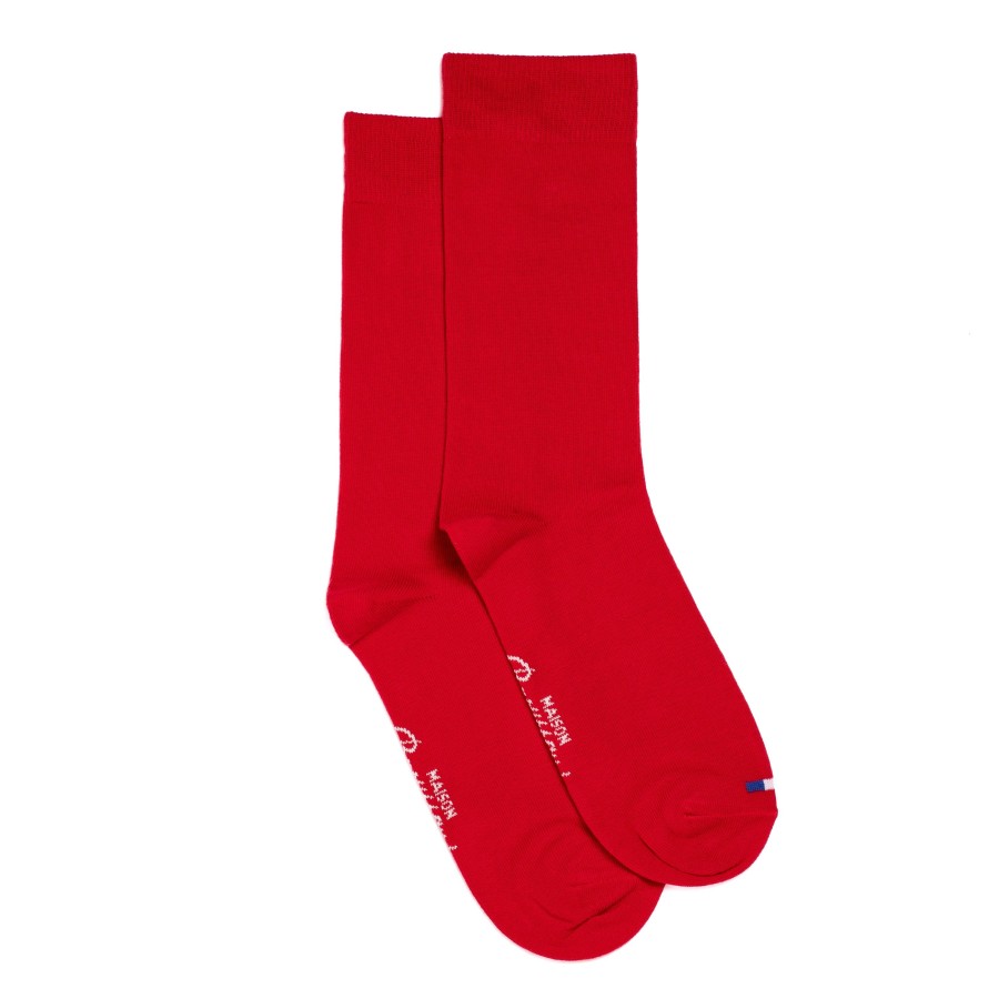 New Chaussettes Unies Rouges Homme